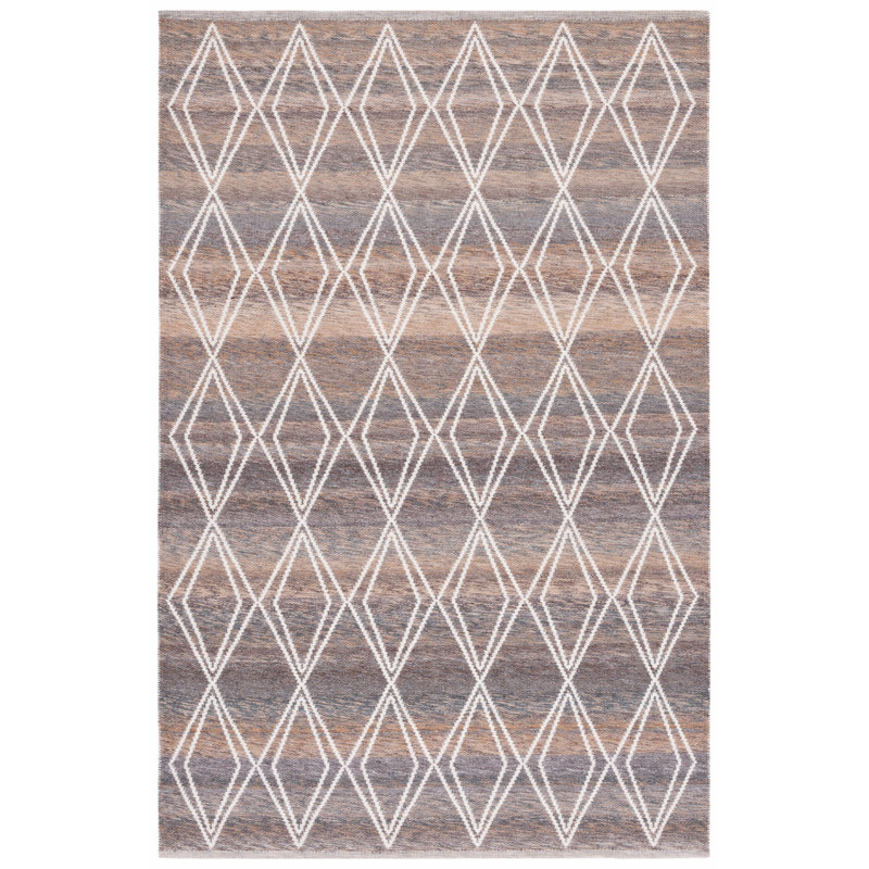 Tapis géométrique en polyester Kilim fabriqué à la main en brun / gris, Rectangle 3 pi x 5 pi