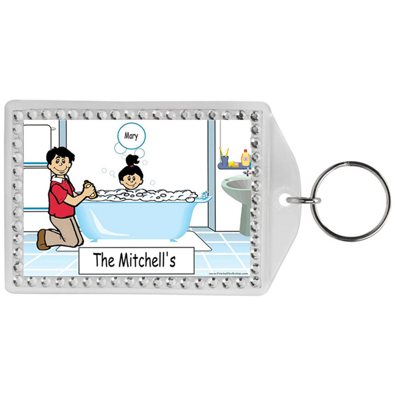 Personalized Name That Toon Tub Time Dad 1 girl Rhinestone Bordered Key Chain, Yes
