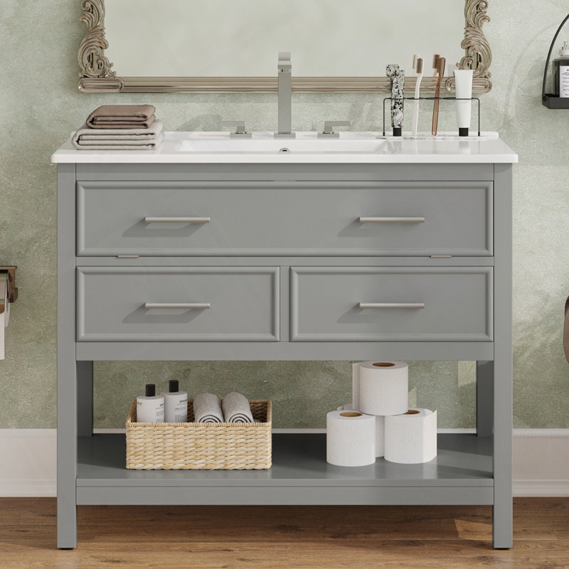 Meuble-lavabo 36 po avec lavabo en céramique, Gris