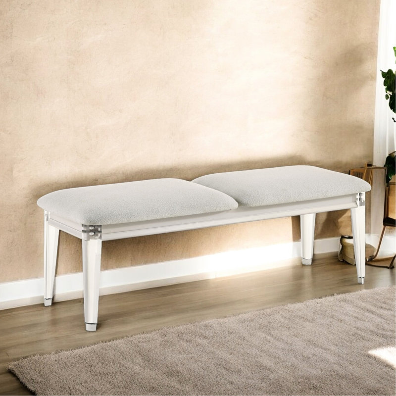 Gray Boucle Bench With White Legs - Rubber Wood 56" Package Depth Versatile And No Storage Feature 220Lbs Capacity
