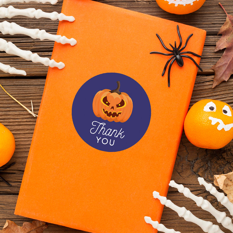 Autocollants de joyeux Halloween, Merci, citrouille