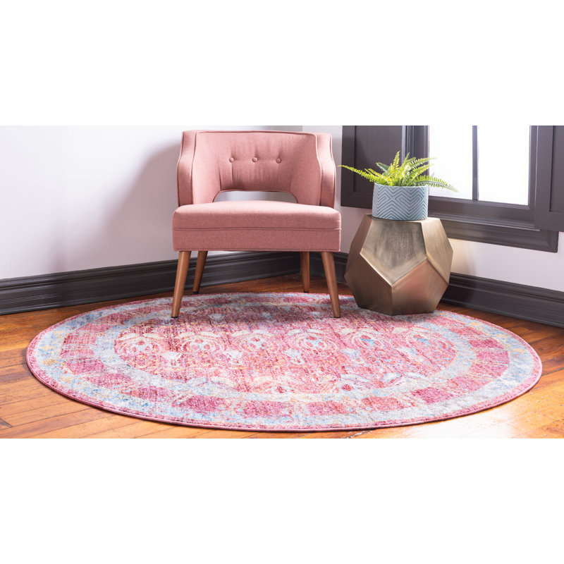 Tapis rouge / bleu Rosamonde, Rond 3 pi 3 po