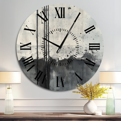 Concrete Print with Iron Lines - Industrial Metal Wall Clock