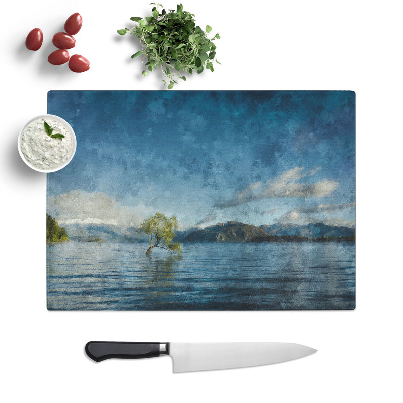 Tree in a Lake Painting Chopping Board, 0.4cm H x 28.5cm W x 39cm L