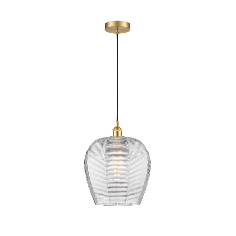 Luminaire suspendu simple à 1 lumière Laneika, Laiton antique, H 15,13 po x l 11,75 po x P 11,75 po, Transparent