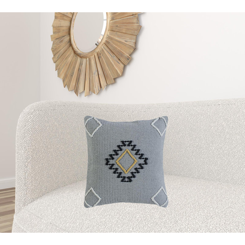 Oreiller à fermeture à glissière 100% coton 20 po x 20 po gris noir jaune et ivoire