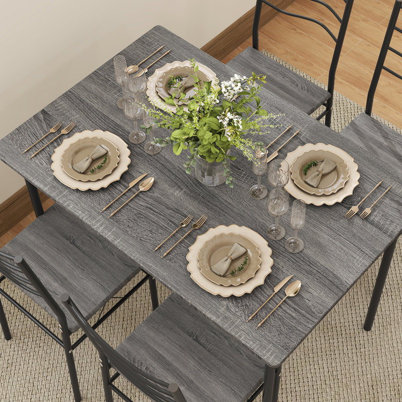 4 - Person Dining Set, Grey, Grey/Black