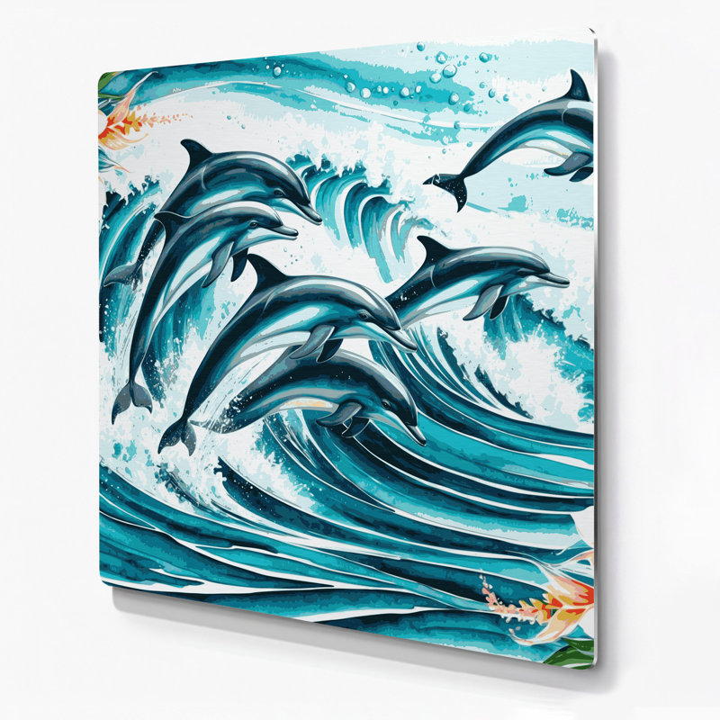 «Hawaiian Leaping Dolphins», art mural en métal bleu, H 12 po x l 12 po