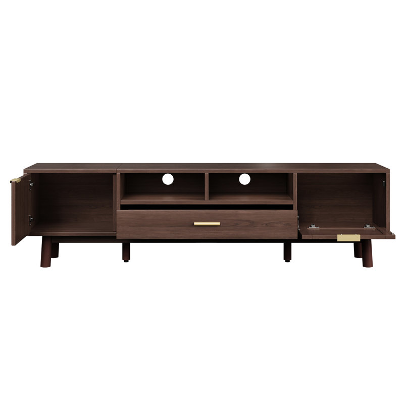 Meuble télé de 60 à 69 po, fonction de fermeture silencieuse, conception de tiroir, coque en bois massif, console multifonctionnelle de 75 po, rangement, tiroirs, pieds, pour le divertissement dans la chambre à coucher