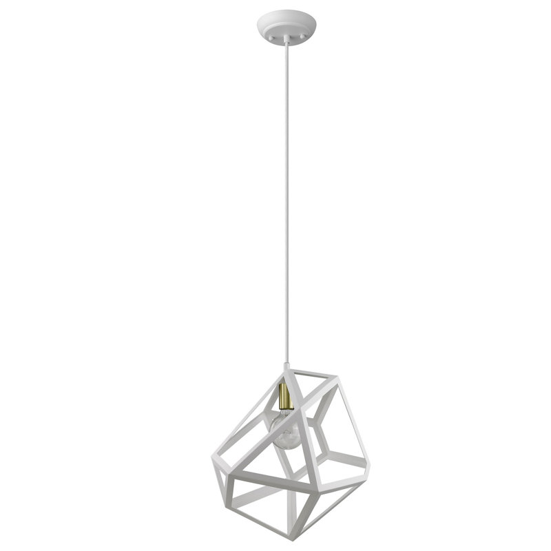 White Geometric Metal Pendant Light with Clear Crystal Accents