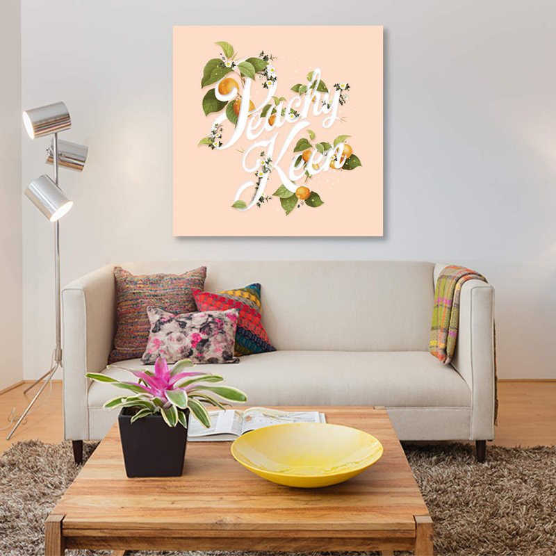 «Peachy Keen Peach», art textuel sur toile, H 12 po x l 12 po x P 1,5 po, Pas de tapis, Toile tendue