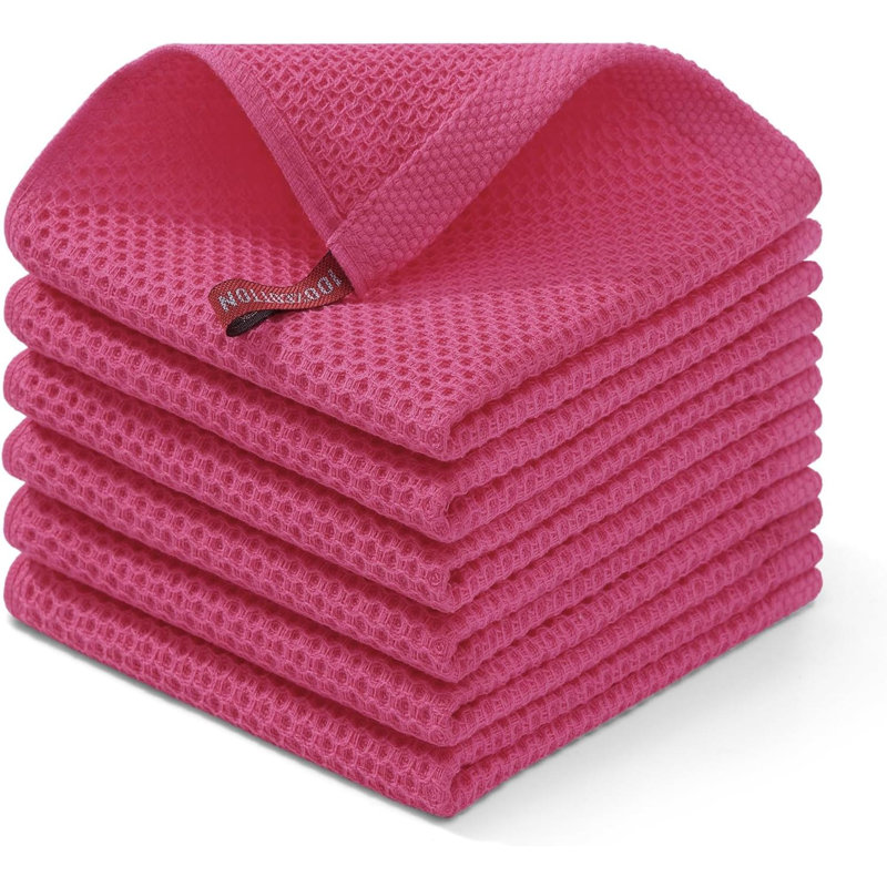 Linges à vaisselle 100% coton tissé gaufré, linges à vaisselle à séchage rapide absorbant ultra doux, paquet de 6, Hot Pink