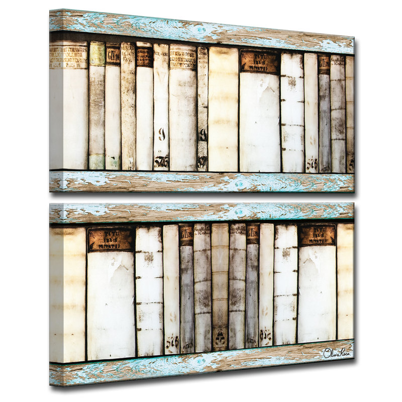 "Vintage Bookshelf" par Olivia Rose, impression sur toile tendue 2 pièces, 24" H x 24" L x 1.5" D