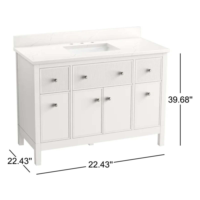 Malin By Studio McGee 48 in. Bathroom Vanity Cabinet With Sink And Quartz Top, White, Polished Nickel