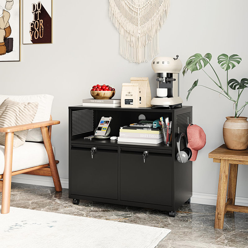 32'' Wide 2 -Drawer Mobile Steel File Cabinet, Black