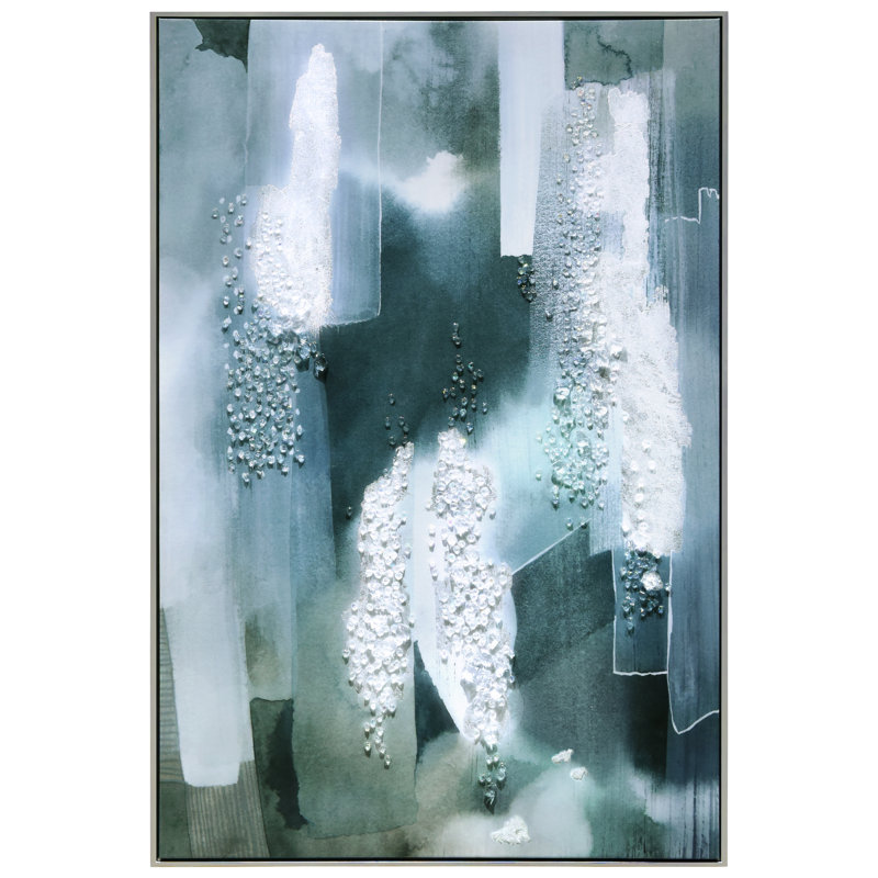 «Silver Mist I», art mural sur toile avec de lourds éclats de cristaux en acrylique