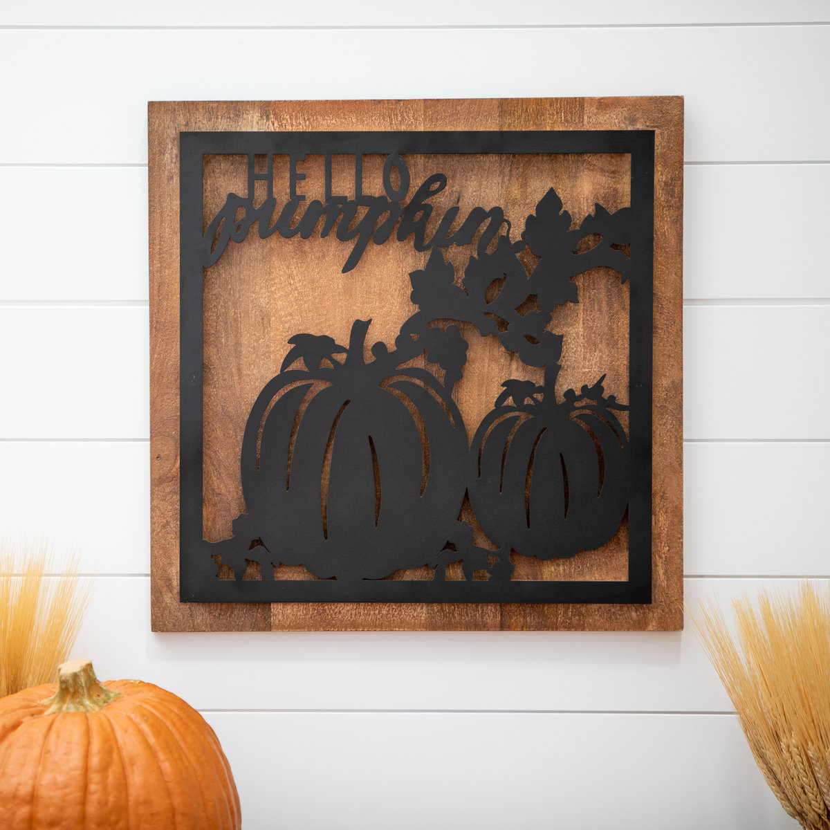 Gracie Oaks Metal And Wood Wall Décor Pumpkin | Wayfair