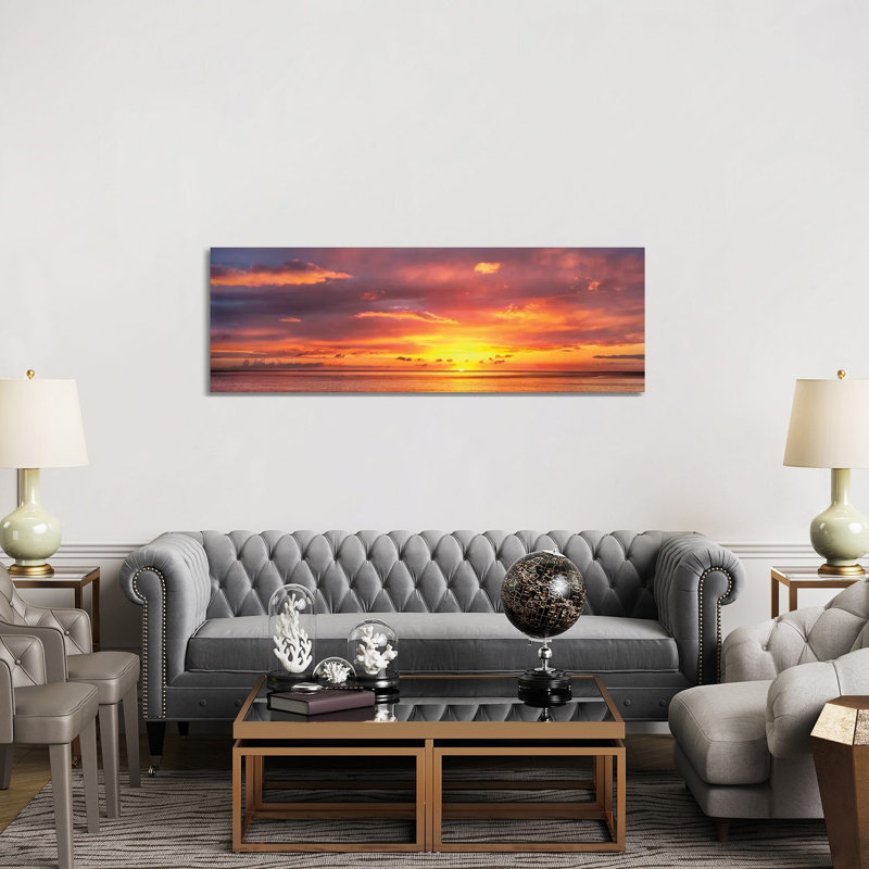 Sunset Over Caribbean Sea, West Coast, Dominica, Caribbean - Wrapped Canvas Panoramic Print