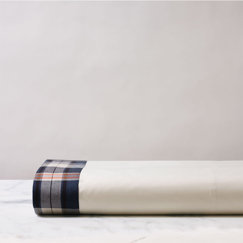 Scout Egyptian Cotton Percale Plaid Flat Sheet, Queen Flat Sheet