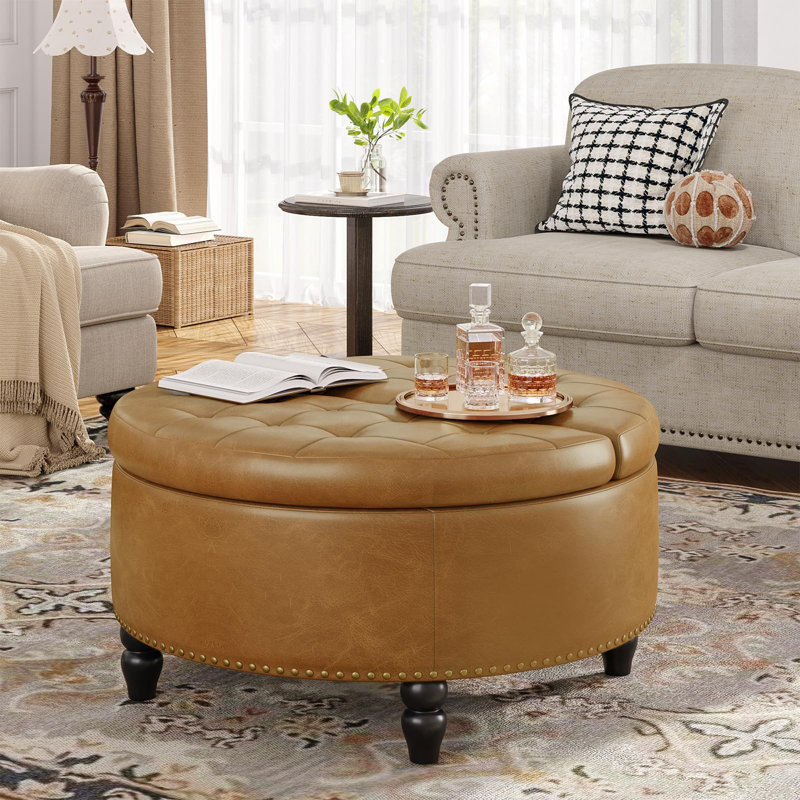Repose-pieds rond avec rangement et plateau relevable, Chameau