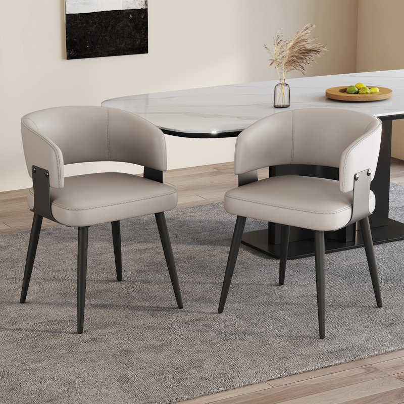 Modern Dining Chairs Set of 2, Upholstered Faux Leather Kitchen Side Chairs with Curved Open Back, Easy Assembly for Dining Room, Restaurant, Cafe