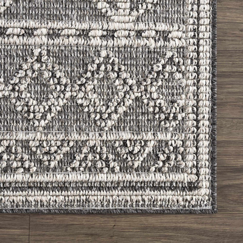 Janyssa Geometric Outdoor Gray Area Rug, Rectangle 7'6" x 10'