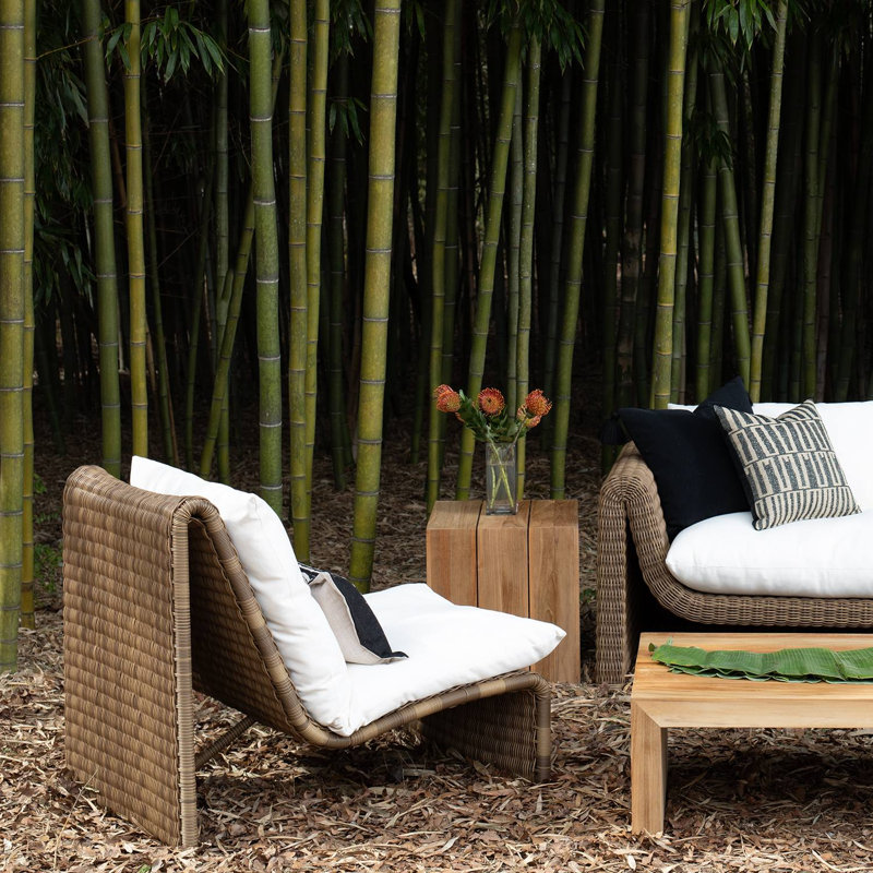 Como 30" W Patio Chair with Cushions, No Welt, Raffia, Linen Snow