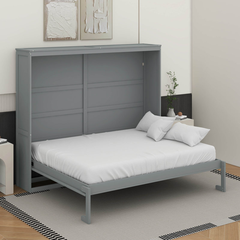 Grand lit escamotable mural, Gris, Grand lit