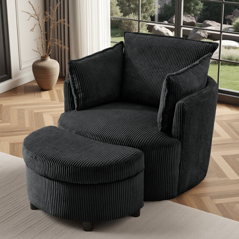 360° Swivel Chair With Ottoman, Black