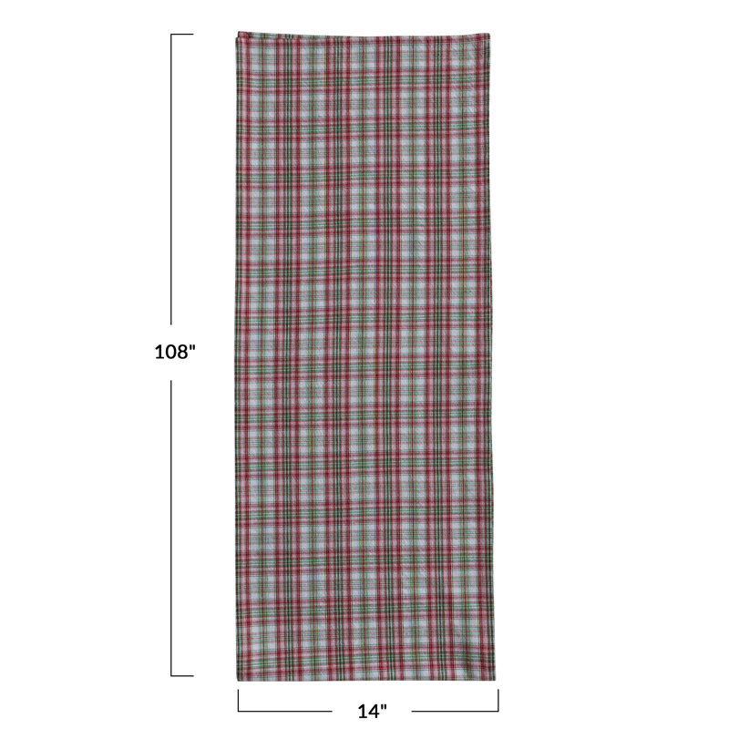 Woven Cotton Table Runner W Plaid Pattern