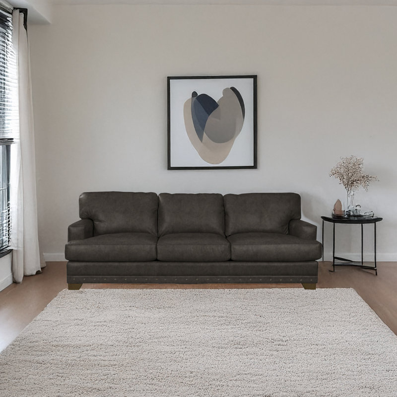 Nixson 100'' Genuine Leather Sofa, Gray