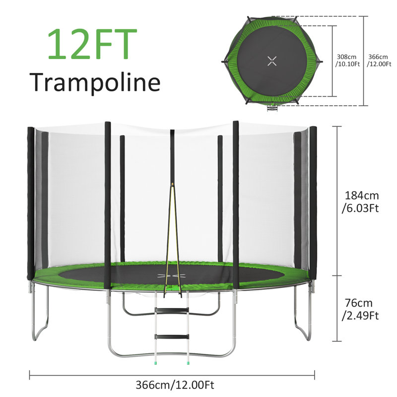 Furmax Round Backyard Trampoline with Safety Net Enclosure, Green