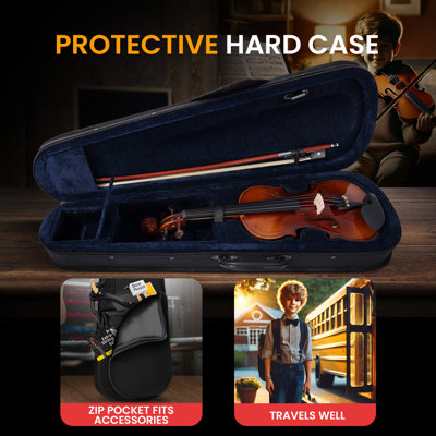 Pyle 3/4 Size Beginner Violin Starter Kit, Violin Starter Package With Travel Case & Bow, Extra Strings, Digital Tuner, Shoulder Rest & Cleaning Cloth