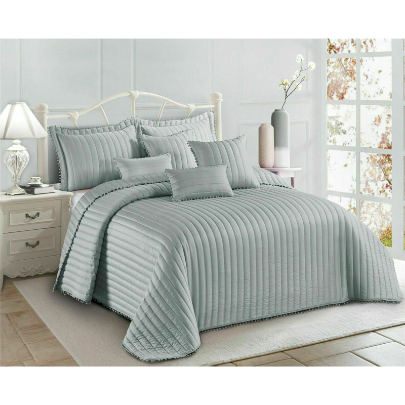 Kazanovicz Polyester No Pattern Bedspread, W270 x L250 cm, Silver