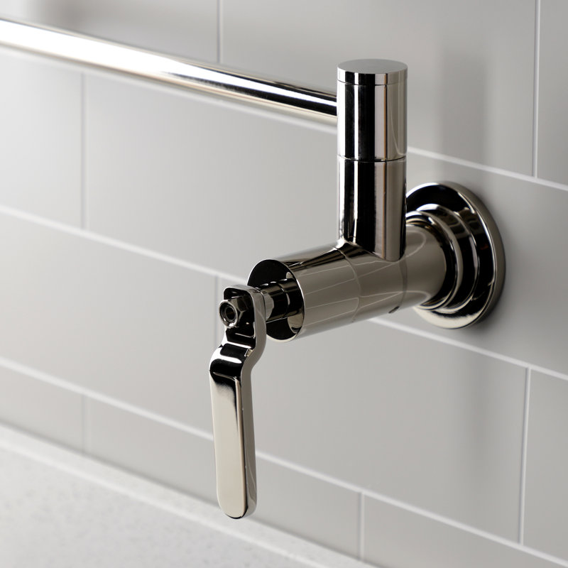 Kingston Brass Whitaker Two-Handle 1-Hole Wall Mount Pot Filler Faucet, Polished Nickel