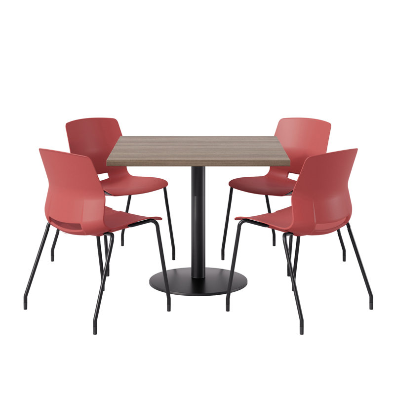 Ensemble repas pour 4 personnes à hauteur de bar, Rouge / noir, Teck studio, H 29 po x L 36 po x l 36 po