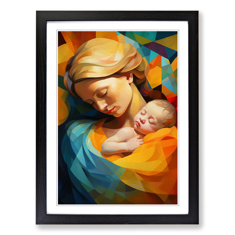 XYZ-FRM-V1223-4567 Mother And Baby Orphism - Single Picture Frame Print on Wood, Black , 64cm H x 46cm W x 2cm D