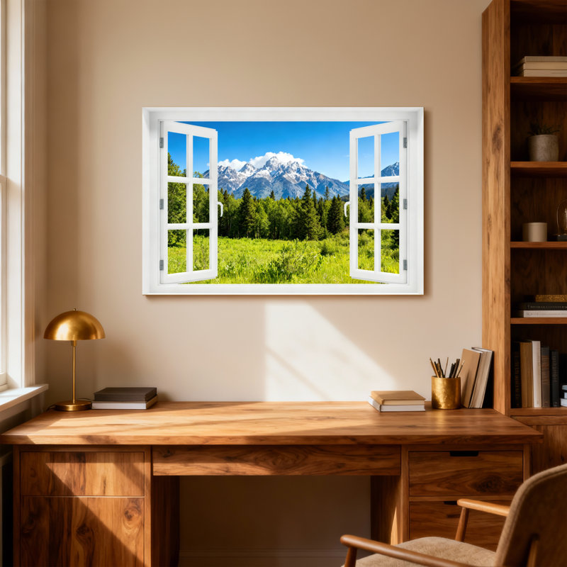 Paysage, nature, montagne, forêt, ciel, vert, nature, vue, scène de fenêtre, H 12 po x l 18 po