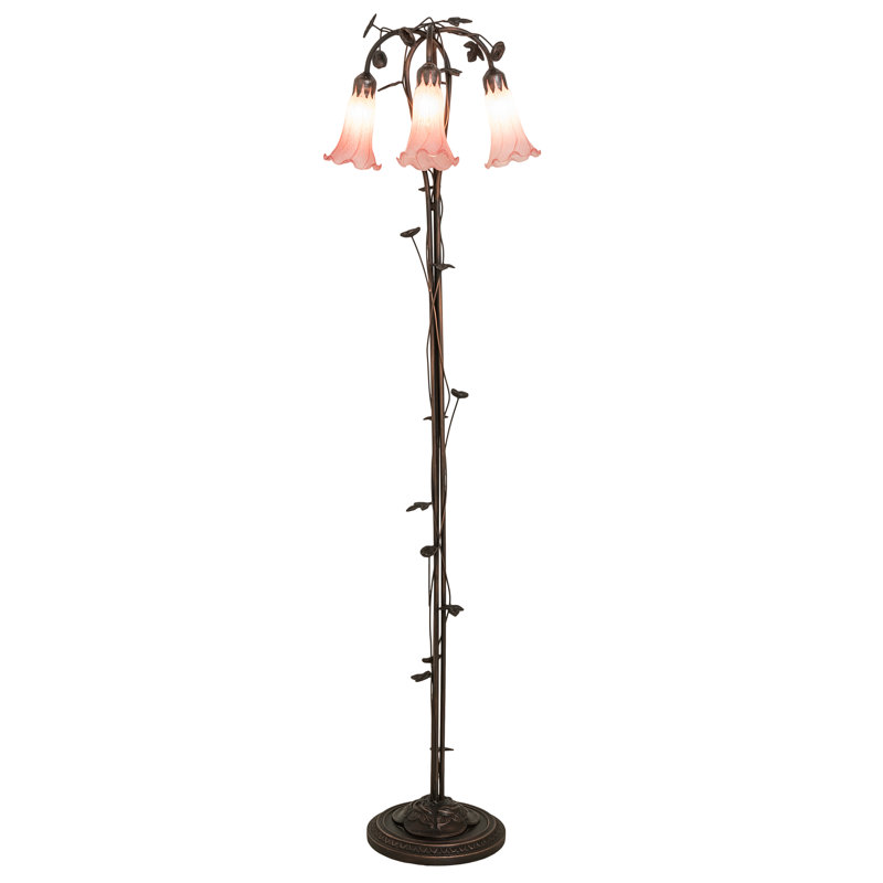 58" High Pink Tiffany Pond Lily 3 Light Floor Lamp, Pink