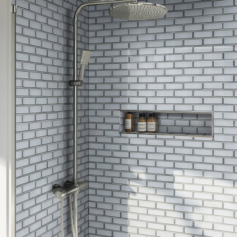 Subway 12 in. x 12 in. Glossy Glass Mosaic Wall Tile, Sage Edge