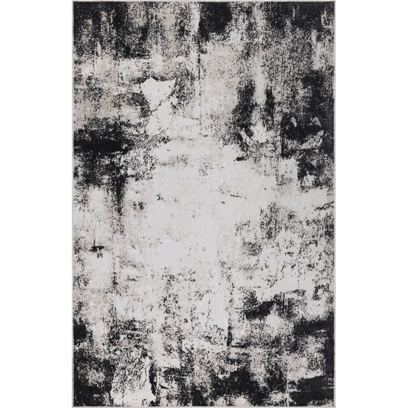 Machine Washable Avery Ivory/Charcoal Rug, Rectangle 5' x 8'