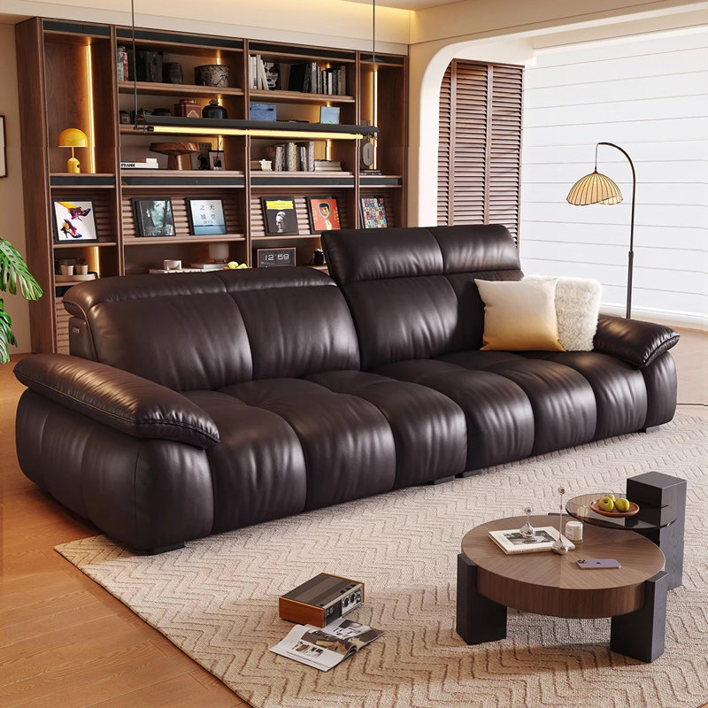 Coussin de canapé modulaire en cuir noir Black Tea, H 37,4 po x l 94,49 po x P 43,31 po, Latté au thé noir