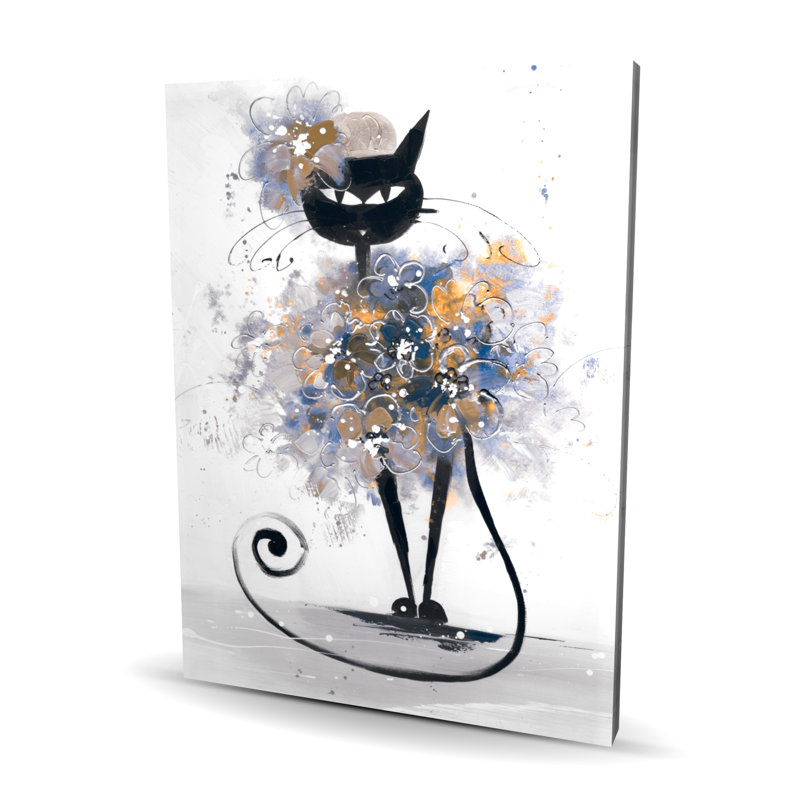 Dessin de chat noir - décor de toile de salon fleurs