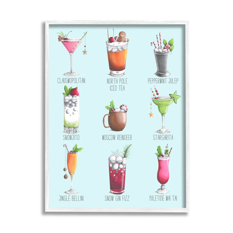Cocktail de Noël, menu saisonnier - 218, H 14 po x l 11 po x P 1,5 po, Giclée encadrée blanc bord de mer