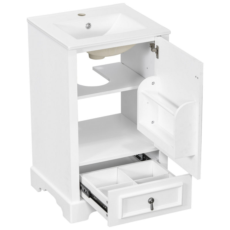 Bathroom Vanity With Ceramic Sink, Soft Close Door, Adjustable U-Shaped Shelf, Modern Bathroom Vanity With Storage, White