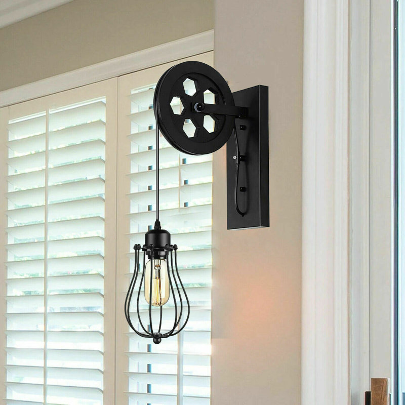 Leeper Solid Wood Armed Sconce, Black