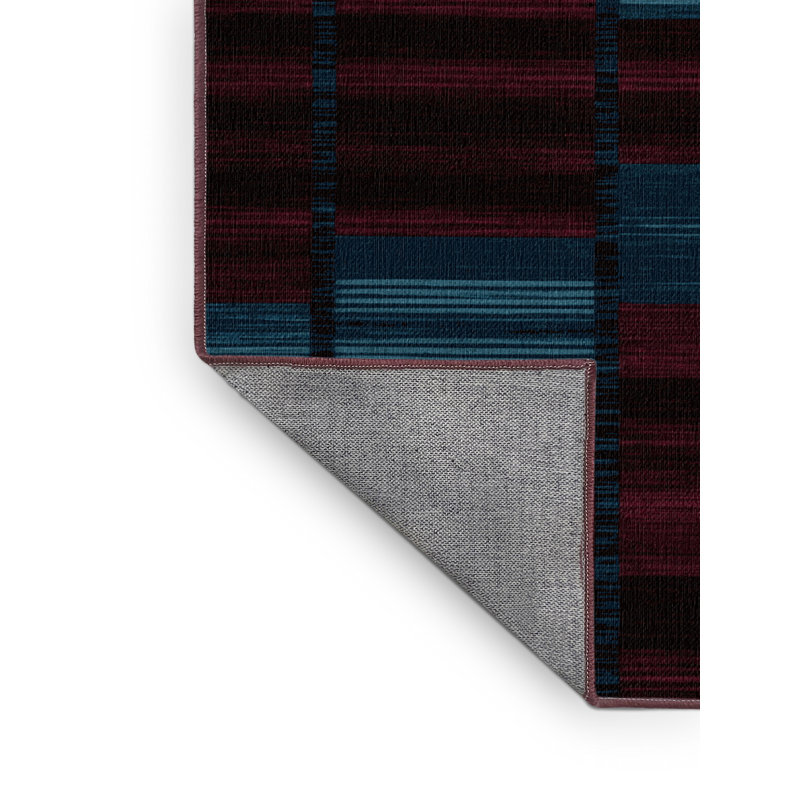Tapis rouge à carreaux lavable à la machine, Rond 7 pi