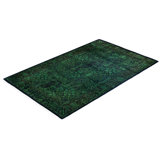 Overdyed Hand-Knotted Wool Modern-Contemporary Green Area Rug 3' 0" x 4' 10"