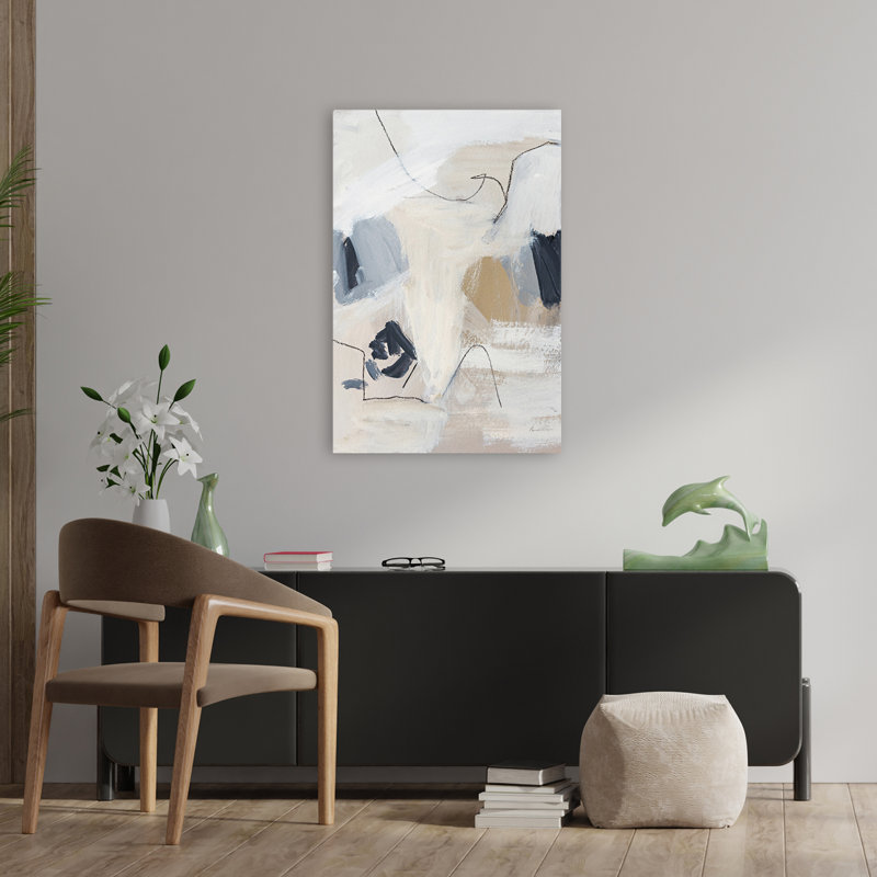 Neutre abstrait II - abstrait beige noir bleu, H 24 po x l 16 po