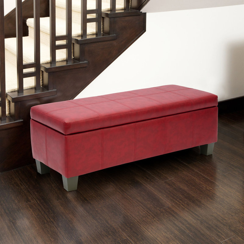 Red Faux Leather Rectangular Storage Ottoman Bench